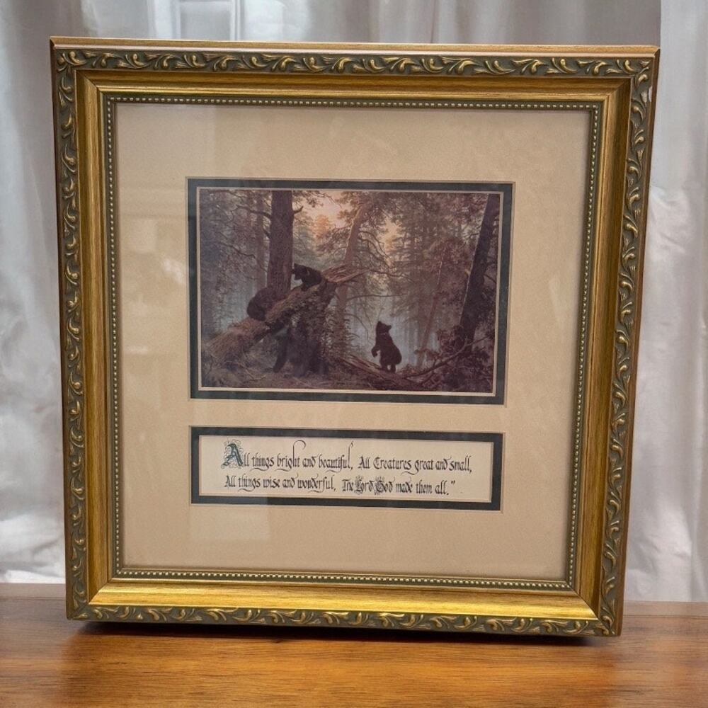 Don Jonas Calligraphy Matted Framed Print Inspirational Rustic Cabin Bears 12x13